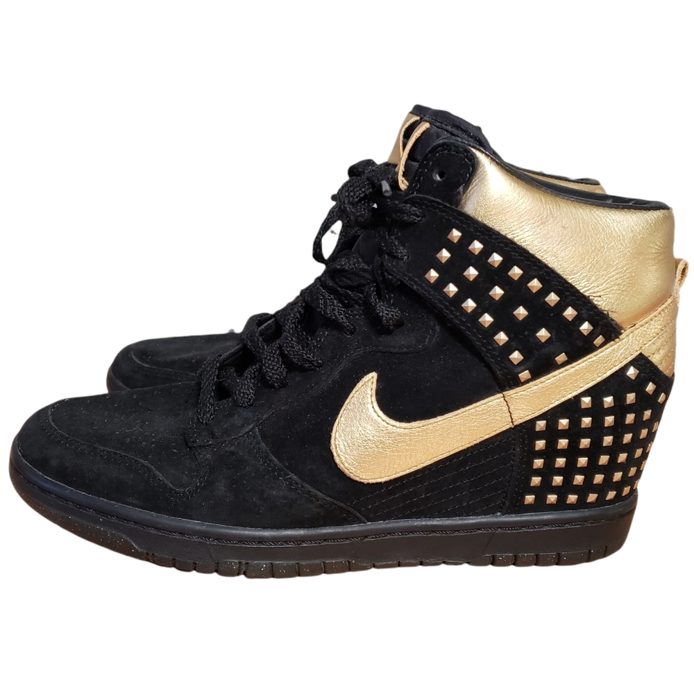 Nike Dunk Sky Hi Studded Hidden Wedge Sneakers Black Gold Metallic Studd… - Picture 6 of 11